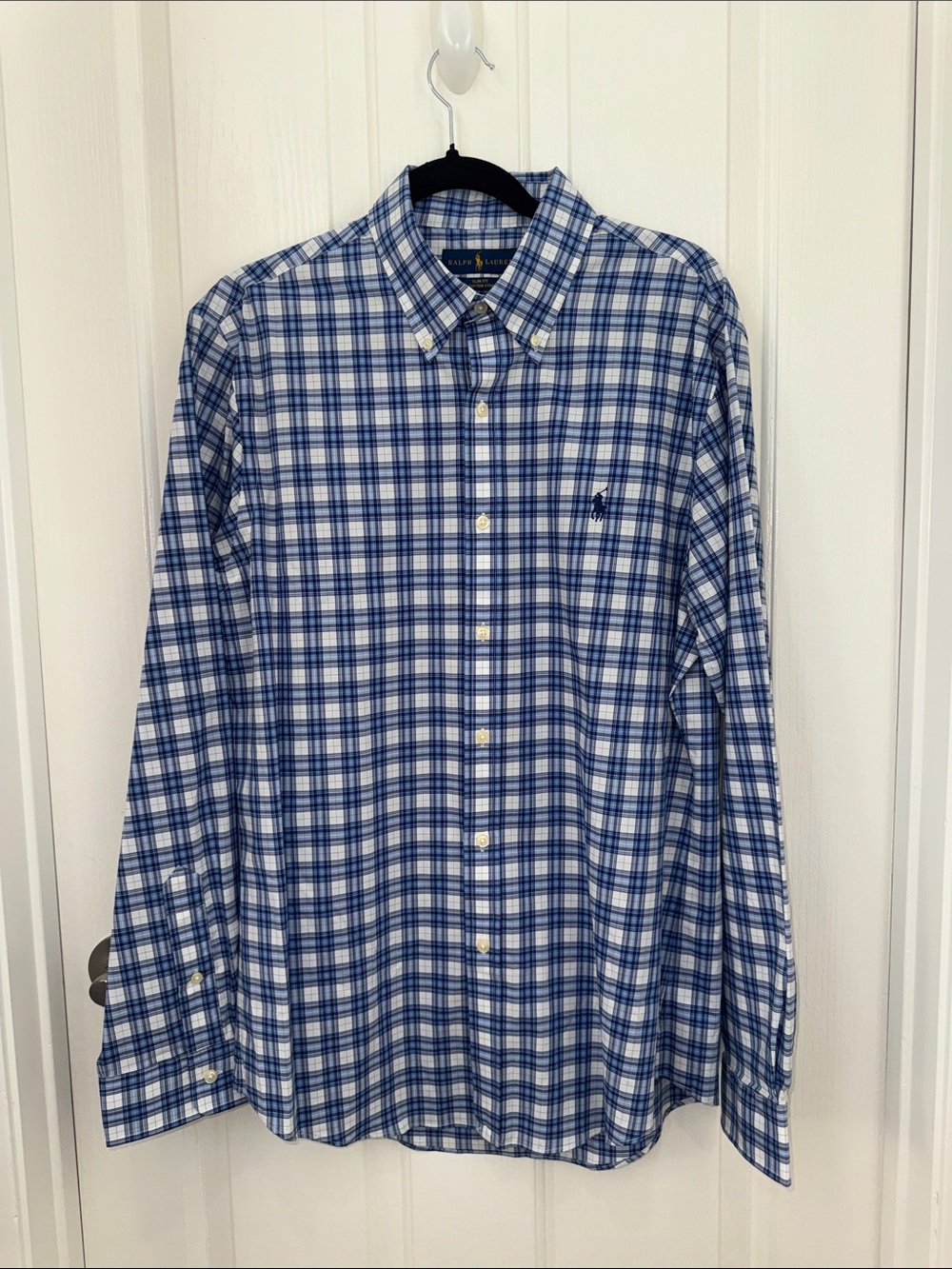 Polo Ralph Lauren Men’s L Blue and White Plaid Button-Down Shirt